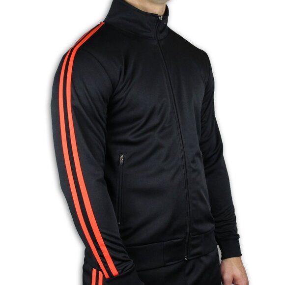 Men's Track Full-Zip Athletic Jogging Top, Black/Orange - Picture 2 of 2